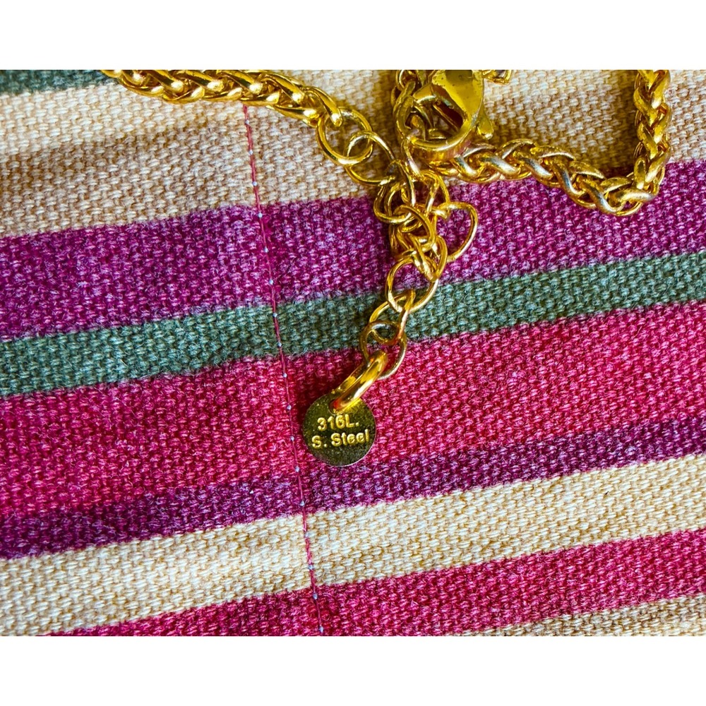 Gold Tone Chain Necklace with Lapis Lazuli Style Blue Bead Dangles - Picture 5 of 7